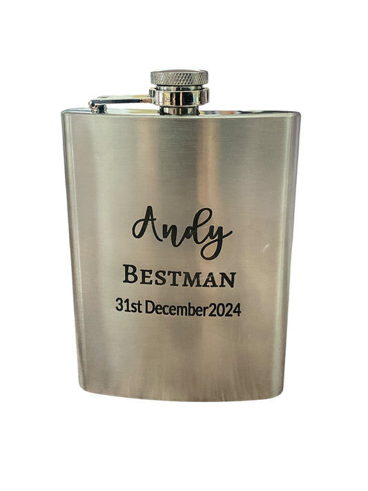 Personalised 8oz stainless steel hip flask - engraved for groomsmen wedding,birthday gift